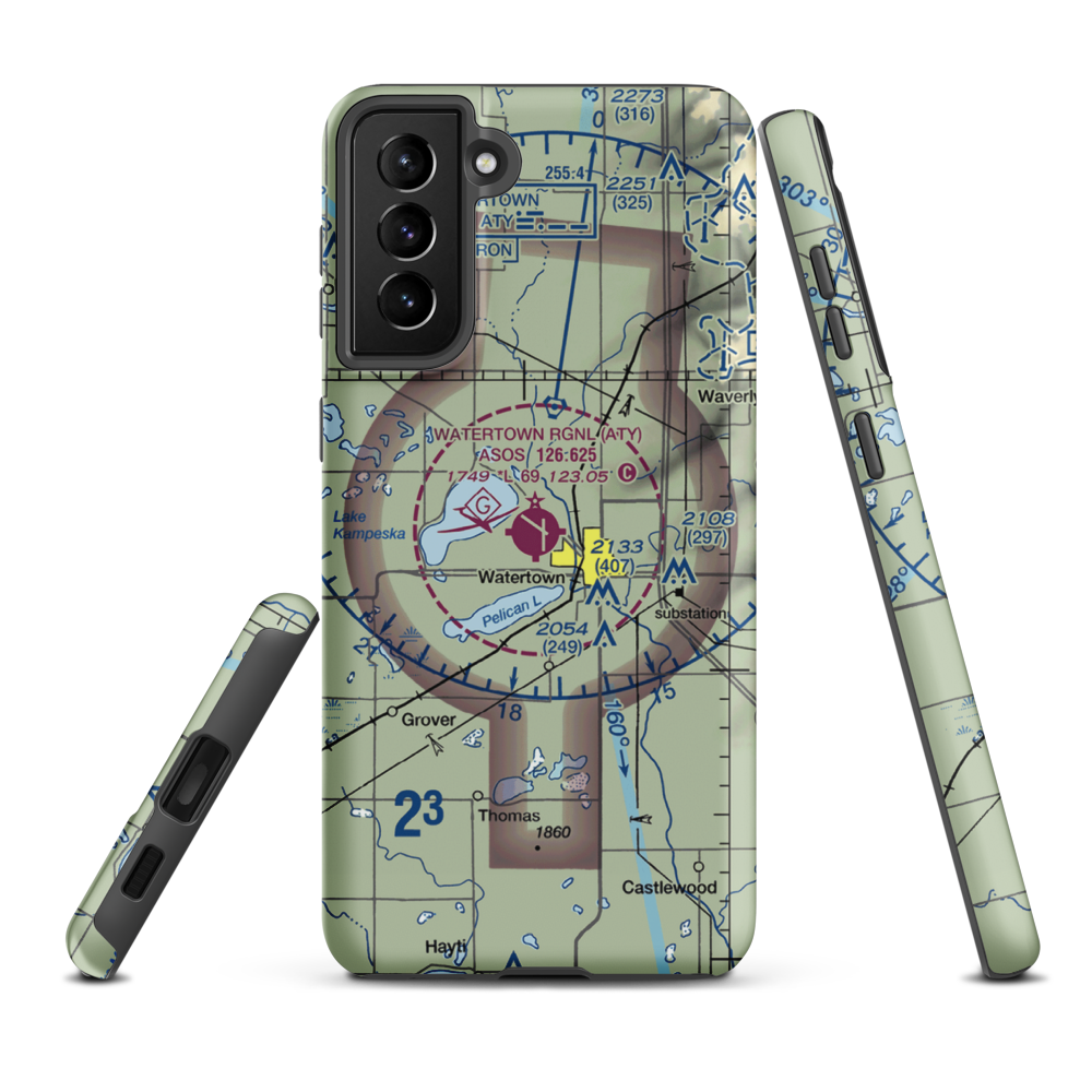 Watertown Regional Airport (ATY) VFR Sectional Samsung Phone Case Samsung Galaxy S21 Plus model shown