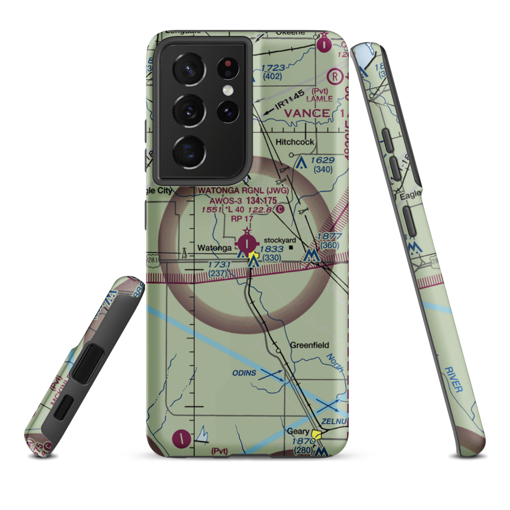 Watonga Regional Airport (JWG) VFR Sectional Samsung Phone Case Samsung Galaxy S21 Ultra model shown
