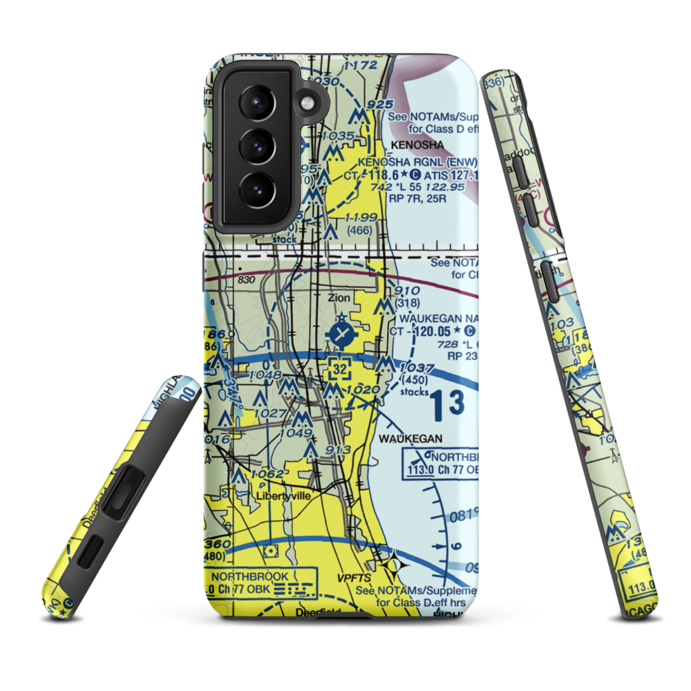 Waukegan National Airport (UGN) VFR Sectional Samsung Phone Case Samsung Galaxy S21 Plus model shown