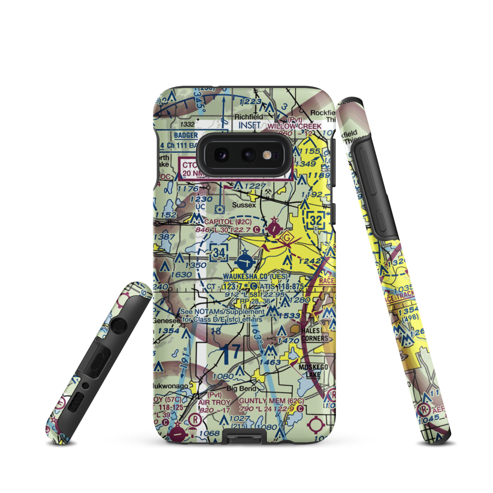 Waukesha County Airport (UES) VFR Sectional Samsung Phone Case Samsung Galaxy S10e model shown