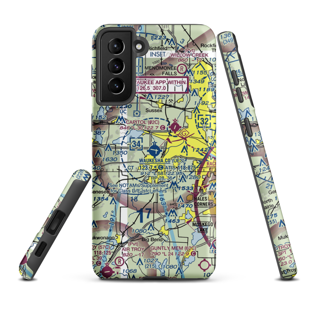 Waukesha County Airport (UES) VFR Sectional Samsung Phone Case Samsung Galaxy S21 Plus model shown