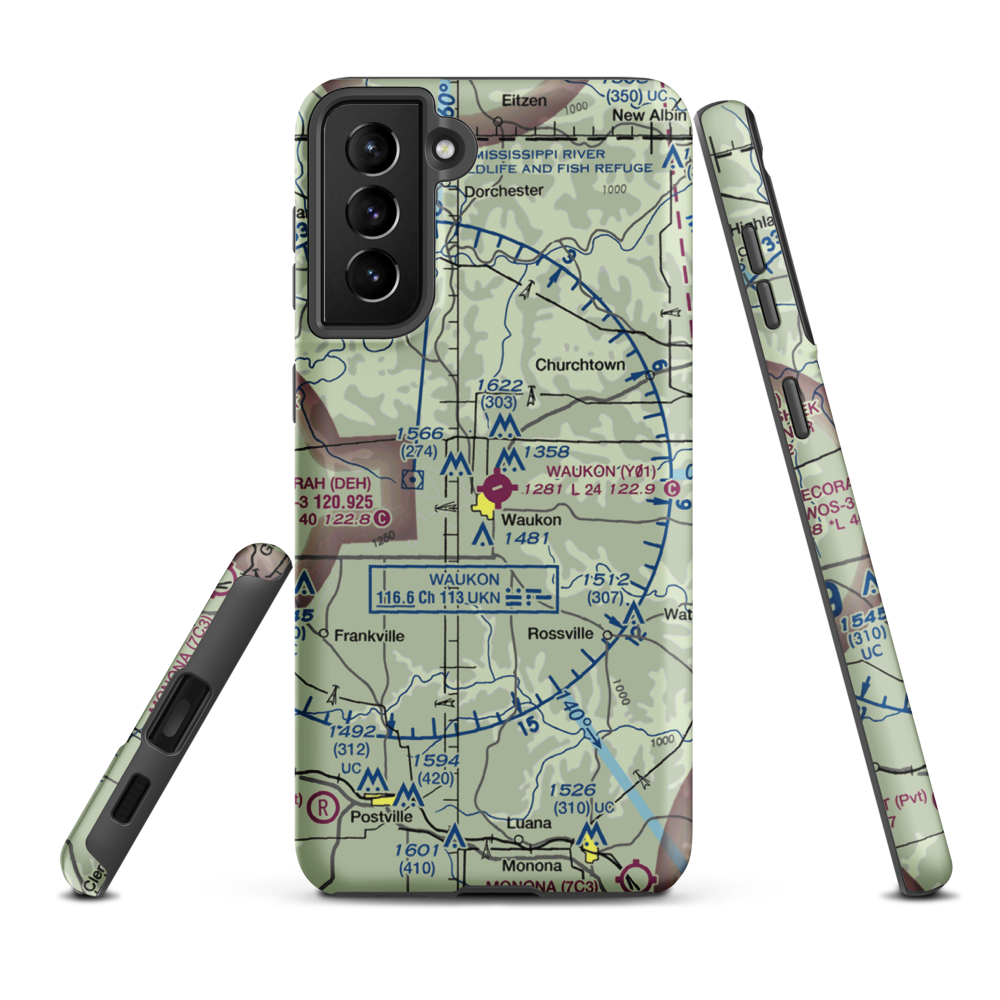 Waukon Municipal Airport (Y01) VFR Sectional Samsung Phone Case Samsung Galaxy S21 Plus model shown