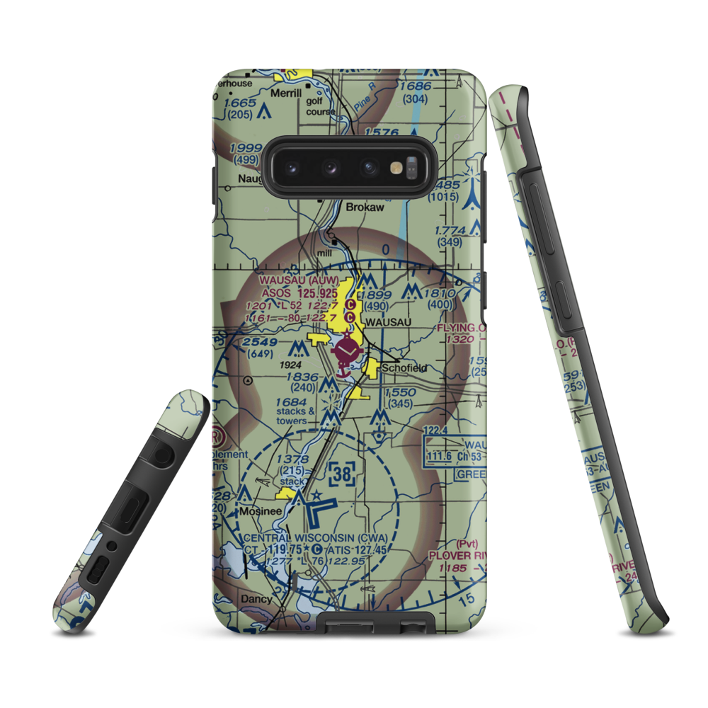 Wausau Downtown Airport (AUW) VFR Sectional Samsung Phone Case Samsung Galaxy S10 Plus model shown