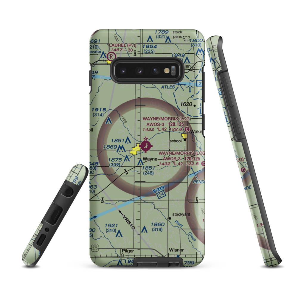 Wayne Municipal Airport (LCG) VFR Sectional Samsung Phone Case Samsung Galaxy S10 Plus model shown