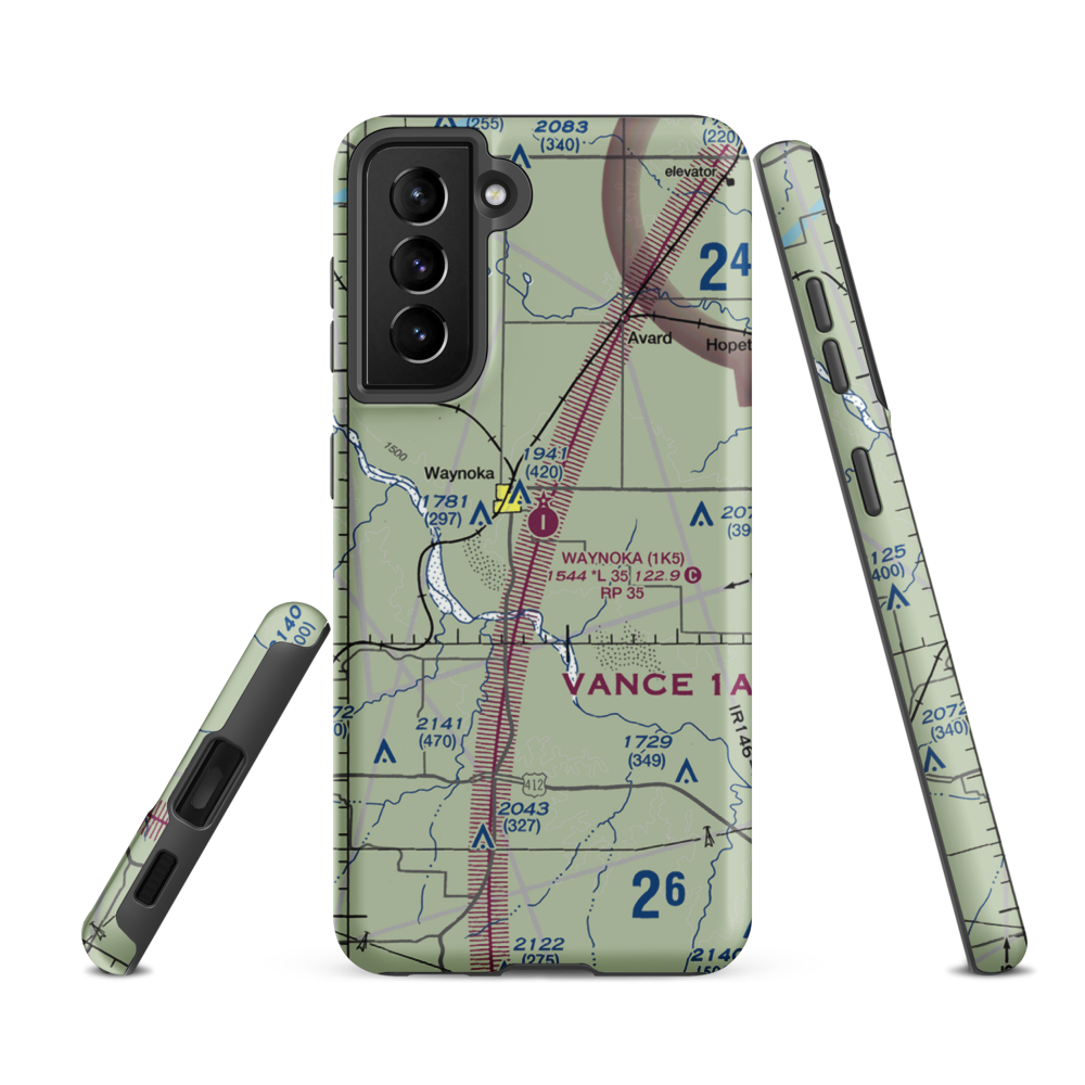 Waynoka Municipal Airport (1K5) VFR Sectional Samsung Phone Case Samsung Galaxy S21 FE model shown