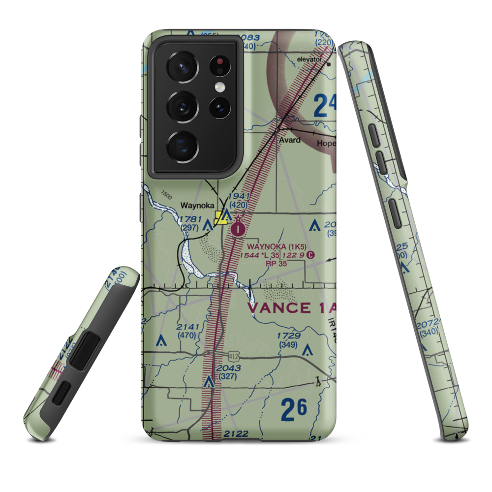 Waynoka Municipal Airport (1K5) VFR Sectional Samsung Phone Case Samsung Galaxy S21 Plus model shown