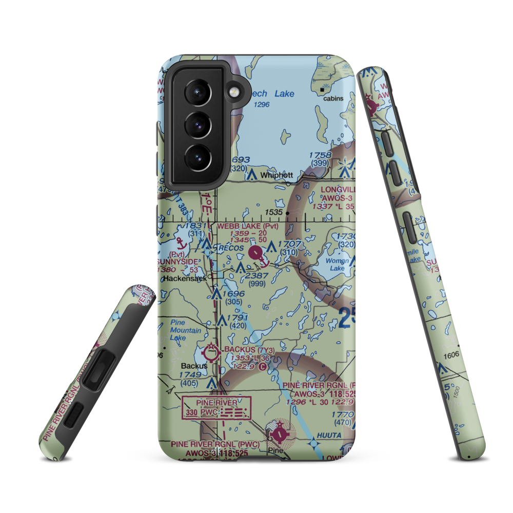 Webb Lake Airport (MN00) VFR Sectional Samsung Phone Case Samsung Galaxy S21 FE model shown