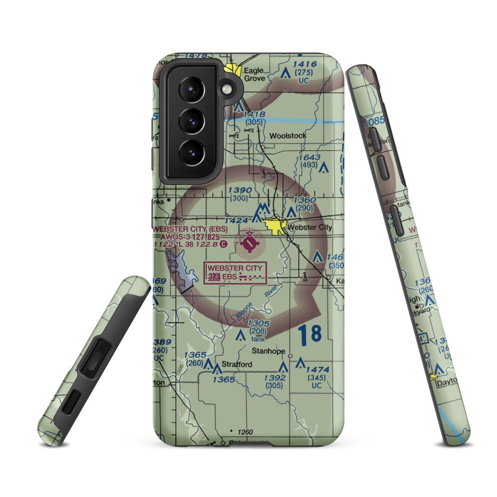 Webster City Municipal Airport (EBS) VFR Sectional Samsung Phone Case Samsung Galaxy S21 FE model shown