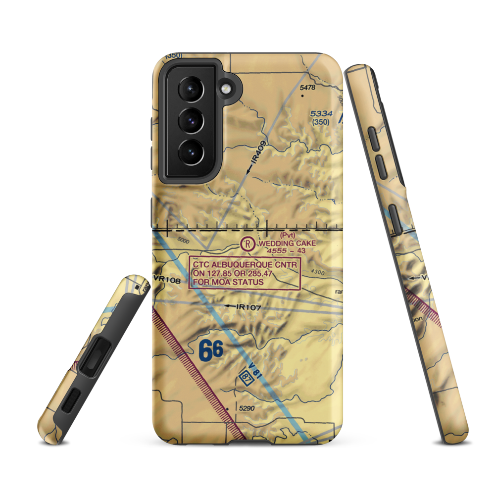 Wedding Cake Ranch Airport (NM14) VFR Sectional Samsung Phone Case Samsung Galaxy S21 FE model shown