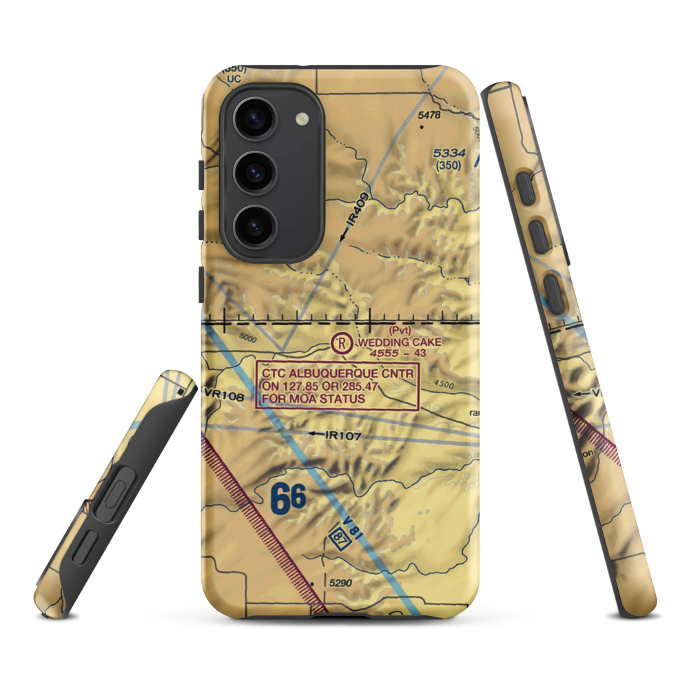 Wedding Cake Ranch Airport (NM14) VFR Sectional Samsung Phone Case Samsung Galaxy S23 Plus model shown