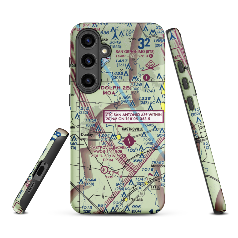 Weiblen Airport (TE13) VFR Sectional Samsung Phone Case Samsung Galaxy S24 Plus model shown