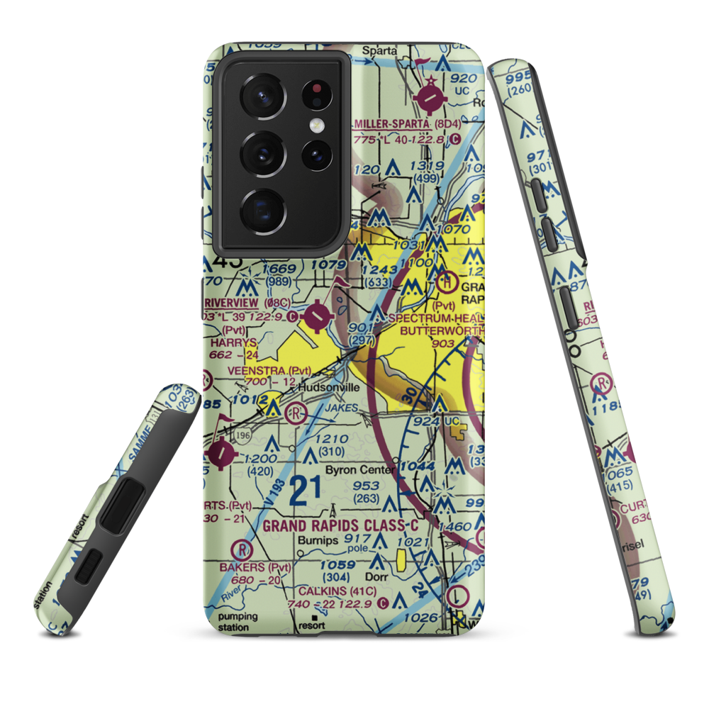 Weller Airport (MI78) VFR Sectional Samsung Phone Case Samsung Galaxy S21 Plus model shown