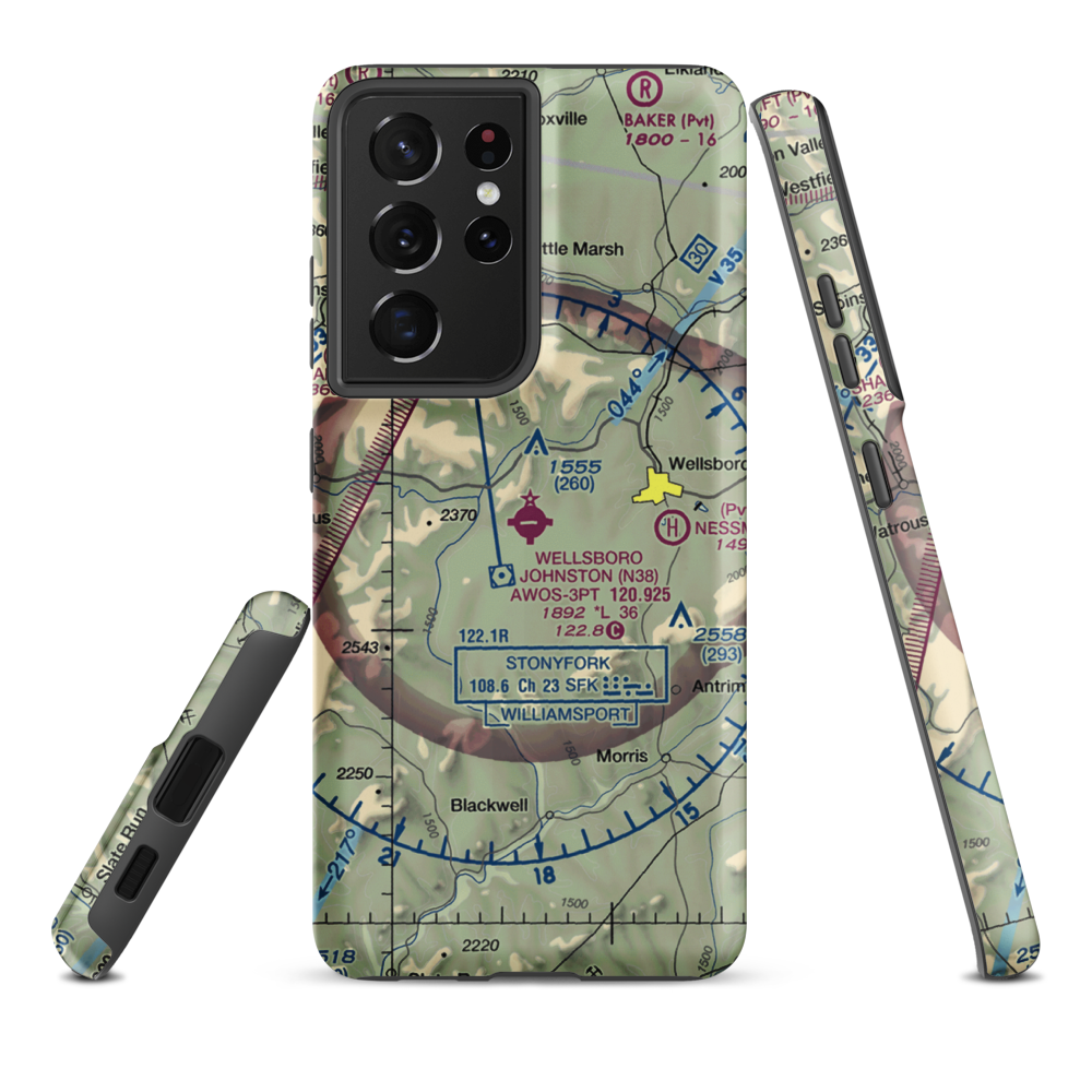 Wellsboro Johnston Airport (N38) VFR Sectional Samsung Phone Case Samsung Galaxy S21 Plus model shown