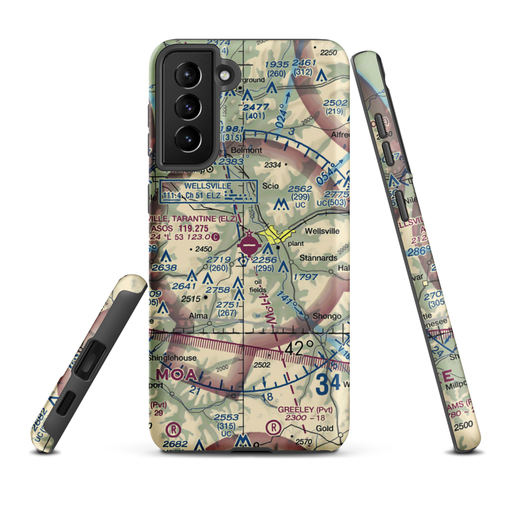 Wellsville Municipal Arpt,Tarantine Field (ELZ) VFR Sectional Samsung Phone Case Samsung Galaxy S21 FE model shown