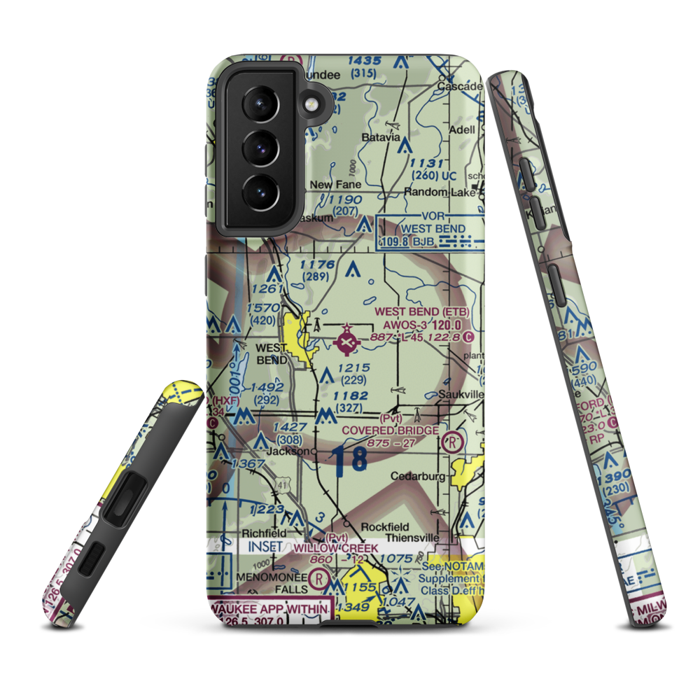 West Bend Municipal Airport (ETB) VFR Sectional Samsung Phone Case Samsung Galaxy S21 Plus model shown