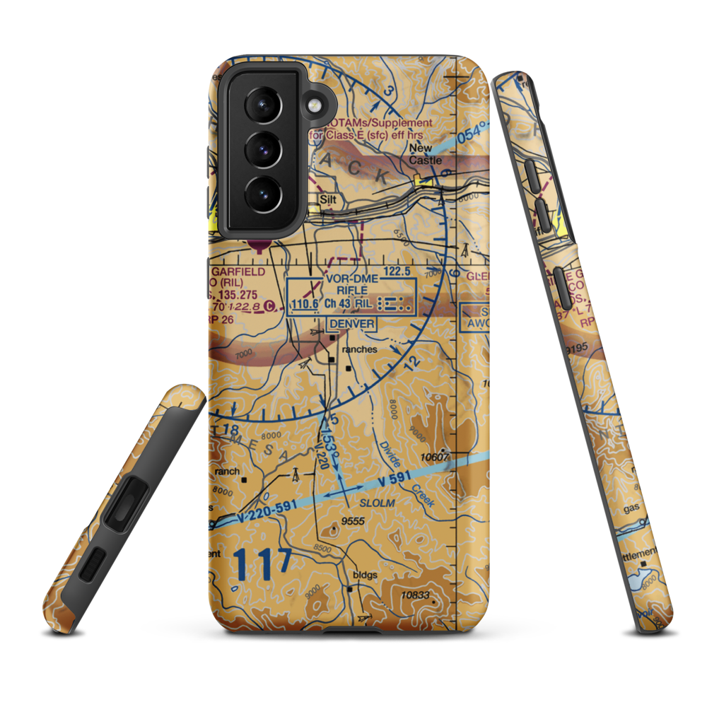 West Divide Airport (2CD4) VFR Sectional Samsung Phone Case Samsung Galaxy S21 FE model shown