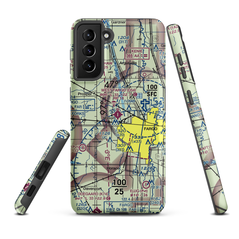 West Fargo Municipal Airport (D54) VFR Sectional Samsung Phone Case Samsung Galaxy S21 Plus model shown