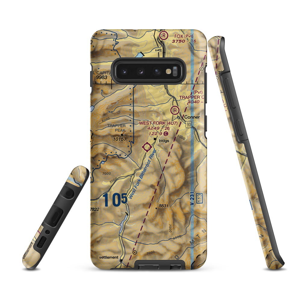 West Fork Lodge Airport (4U7) VFR Sectional Samsung Phone Case Samsung Galaxy S10e model shown