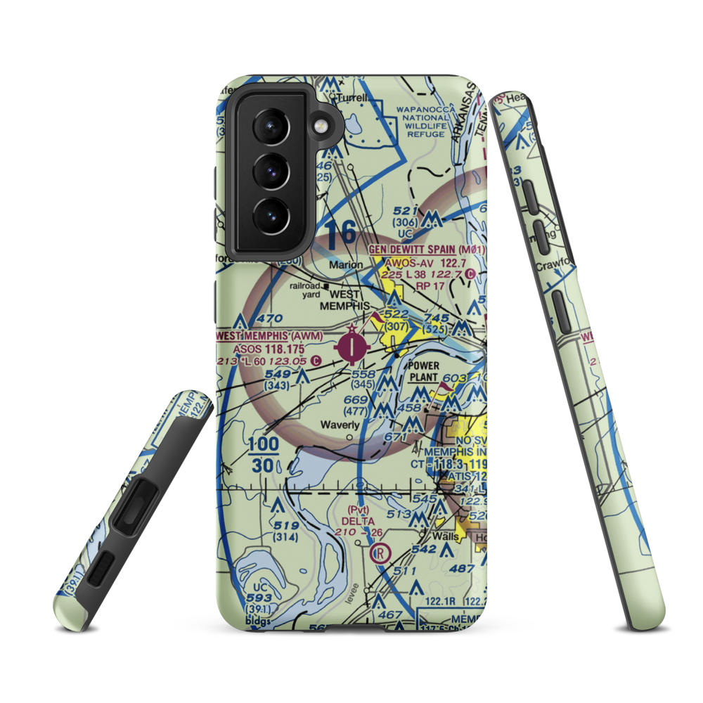 West Memphis Municipal Airport (AWM) VFR Sectional Samsung Phone Case Samsung Galaxy S21 FE model shown