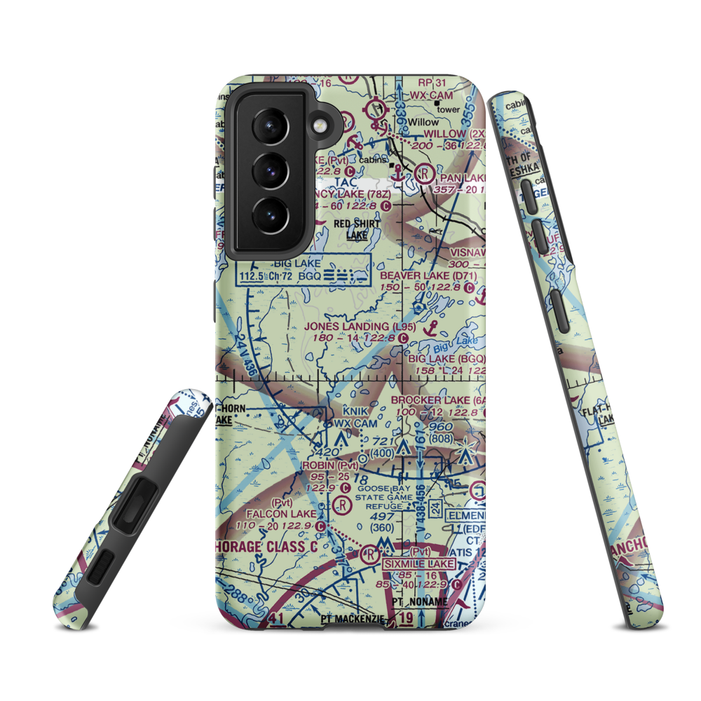 West Papoose Lake Airpark (44AK) VFR Sectional Samsung Phone Case Samsung Galaxy S21 FE model shown