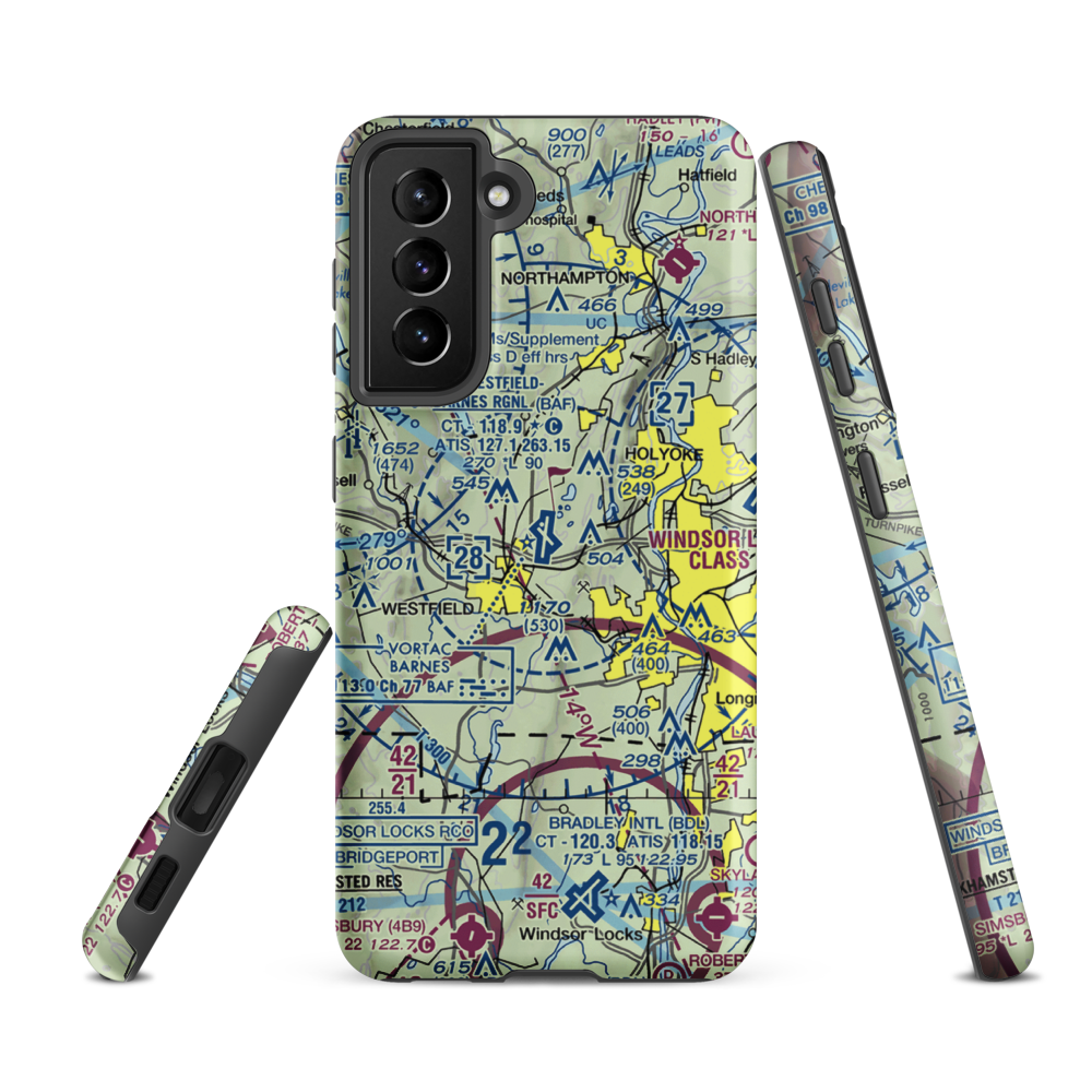 Westfield-Barnes Regional Airport (BAF) VFR Sectional Samsung Phone Case Samsung Galaxy S21 FE model shown