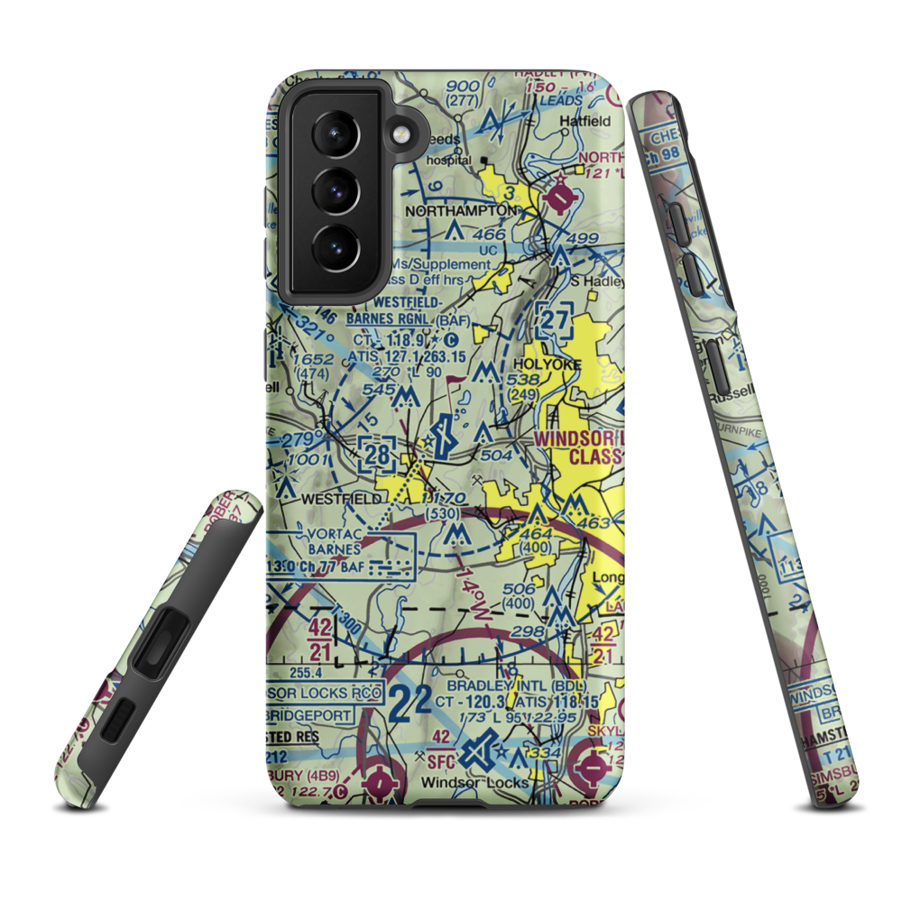 Westfield-Barnes Regional Airport (BAF) VFR Sectional Samsung Phone Case Samsung Galaxy S21 FE model shown