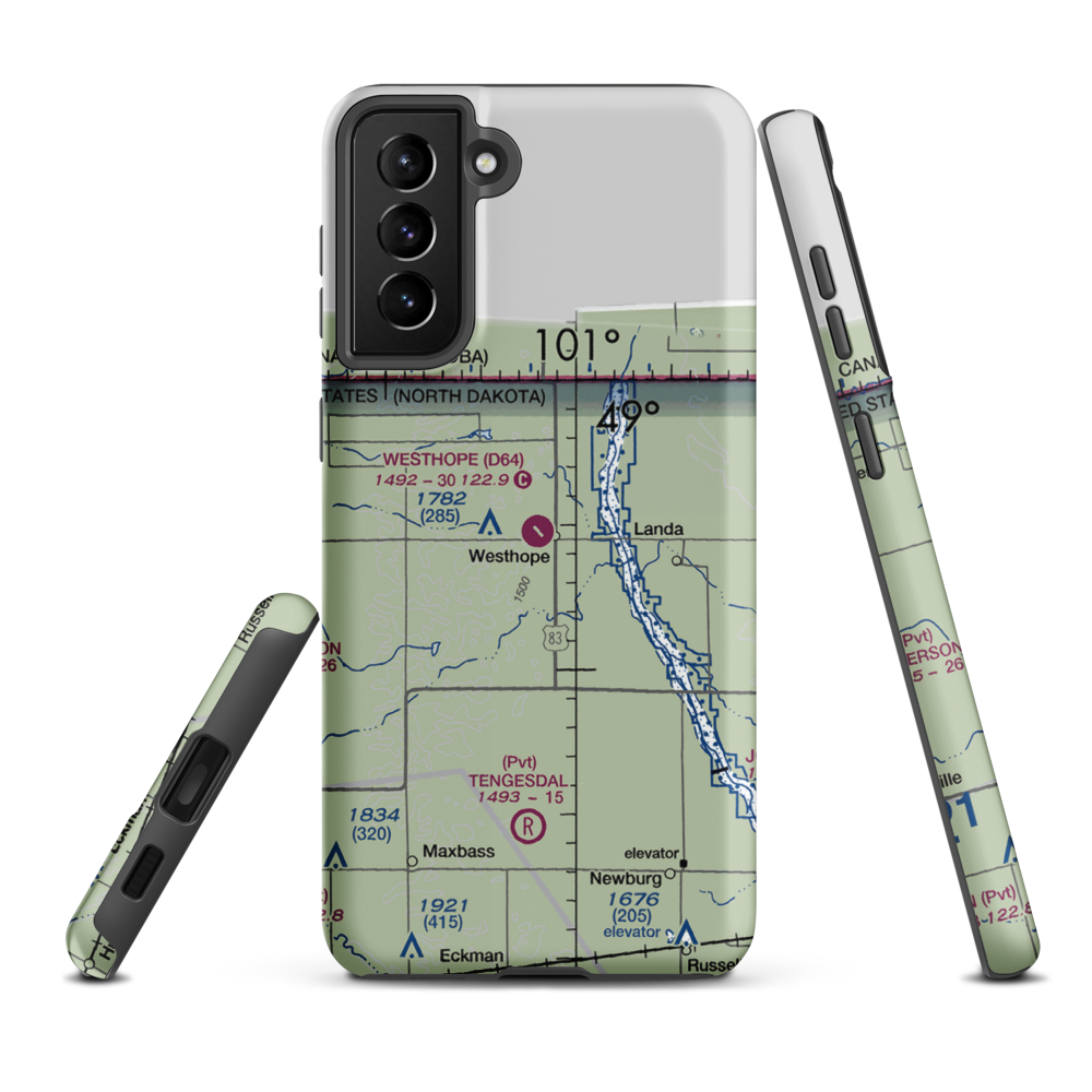 Westhope Municipal Airport (D64) VFR Sectional Samsung Phone Case Samsung Galaxy S21 Plus model shown