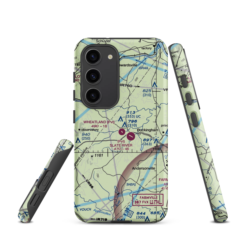 Wheatland Airport (23VA) VFR Sectional Samsung Phone Case Samsung Galaxy S23 model shown