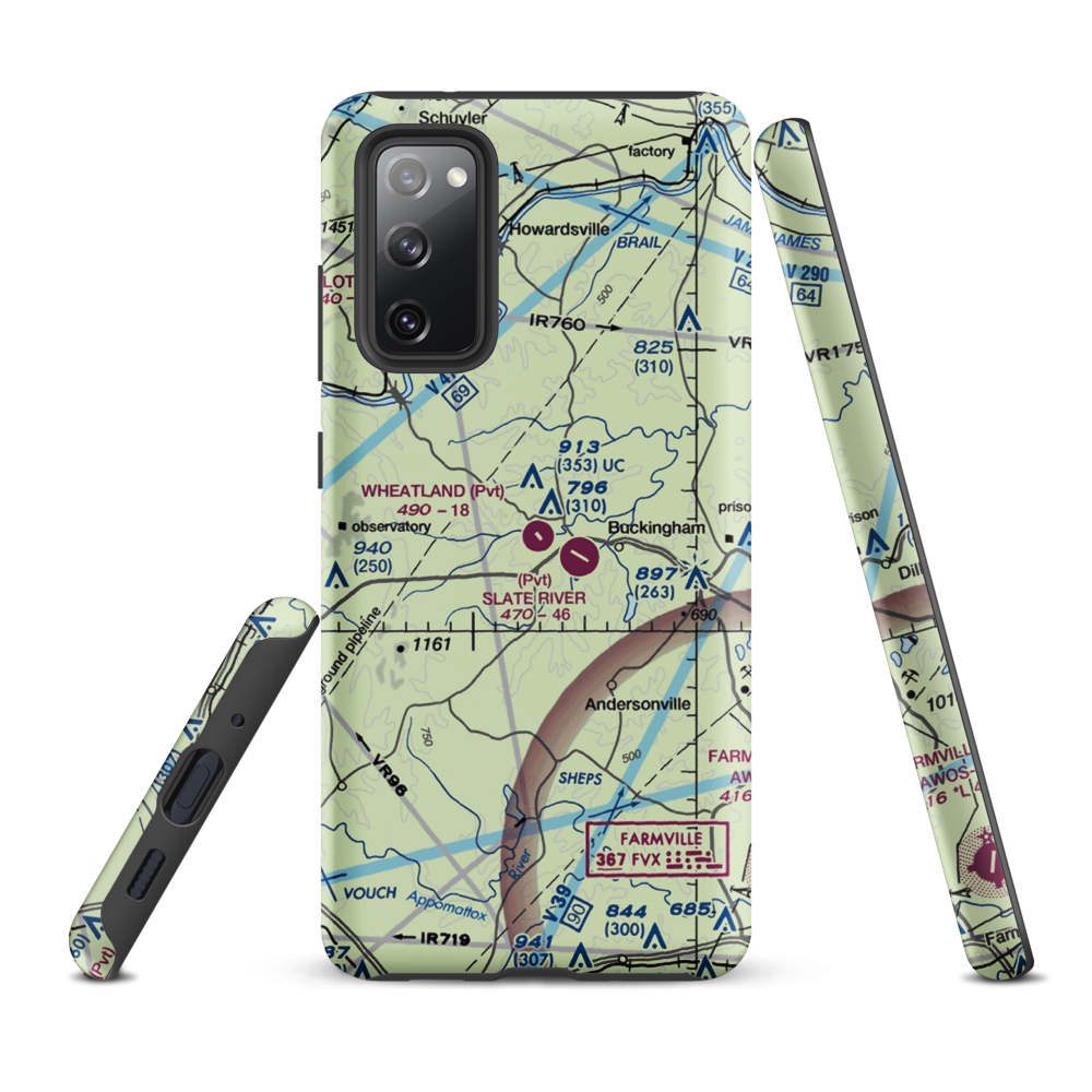 Wheatland Airport (23VA) VFR Sectional Samsung Phone Case Samsung Galaxy S20 FE model shown