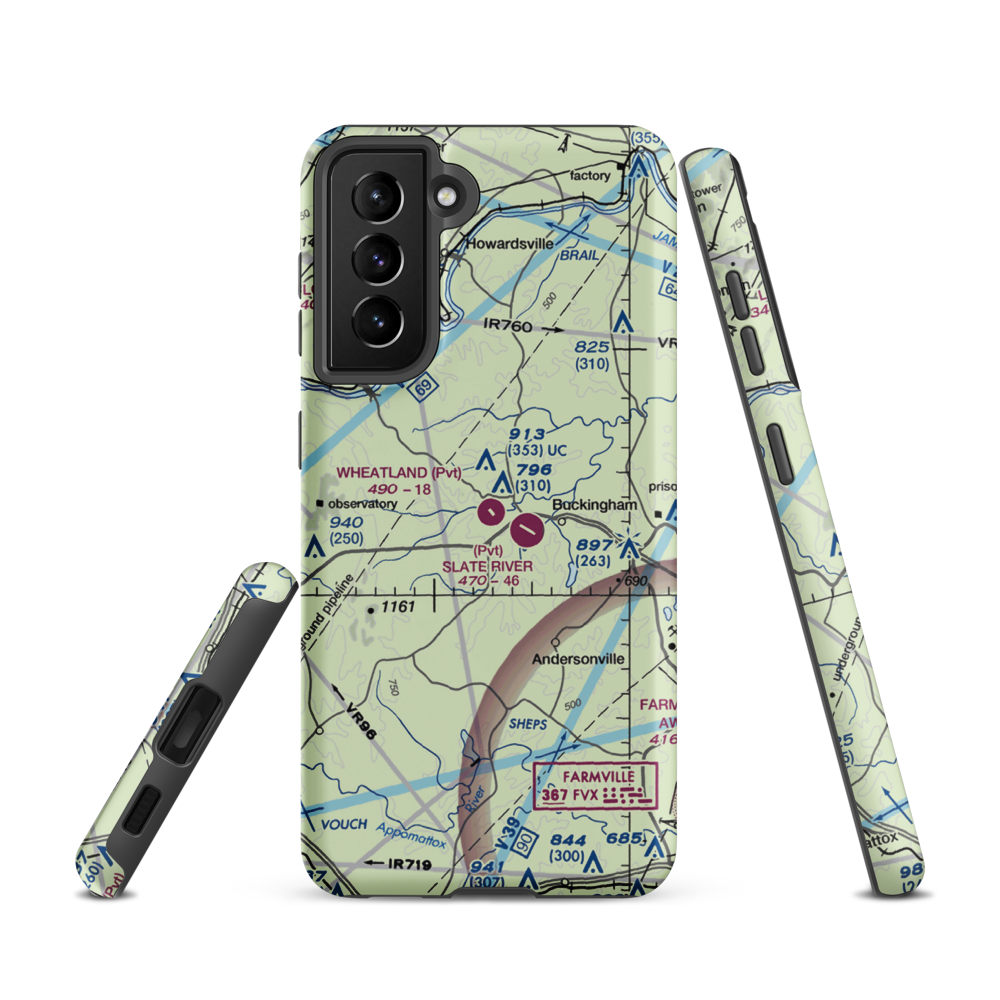 Wheatland Airport (23VA) VFR Sectional Samsung Phone Case Samsung Galaxy S21 model shown