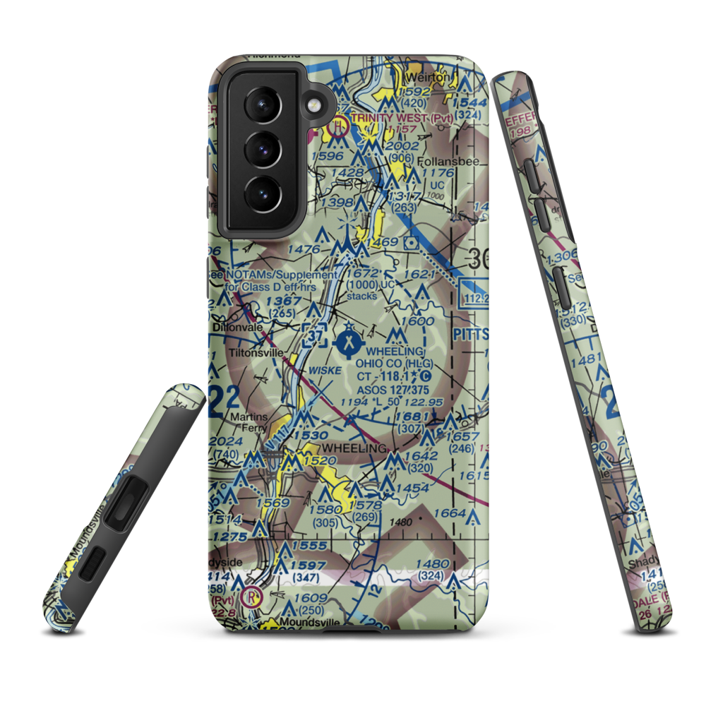Wheeling Ohio County Airport (HLG) VFR Sectional Samsung Phone Case Samsung Galaxy S21 Plus model shown