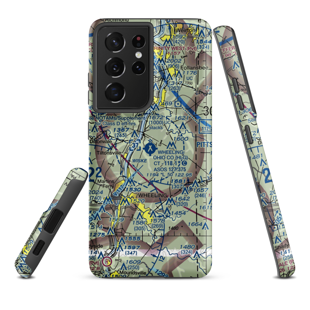 Wheeling Ohio County Airport (HLG) VFR Sectional Samsung Phone Case Samsung Galaxy S21 Plus model shown