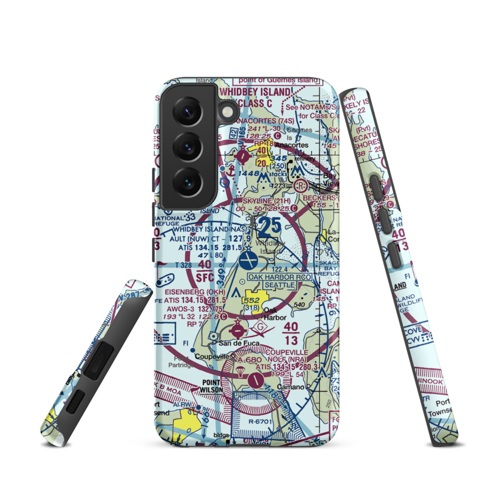 Whidbey Island Naval Air Station (Ault Field) (NUW) VFR Sectional Samsung Phone Case Samsung Galaxy S22 model shown