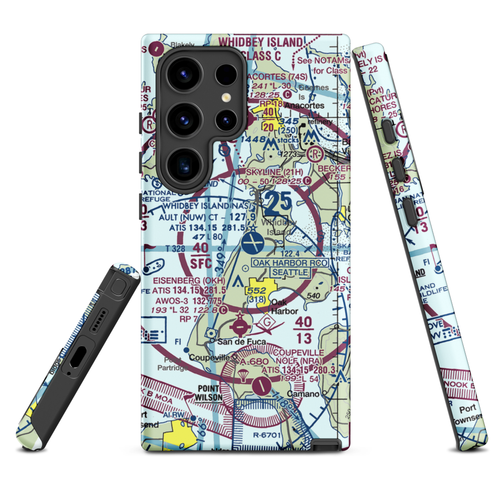 Whidbey Island Naval Air Station (Ault Field) (NUW) VFR Sectional Samsung Phone Case Samsung Galaxy S24 Ultra model shown