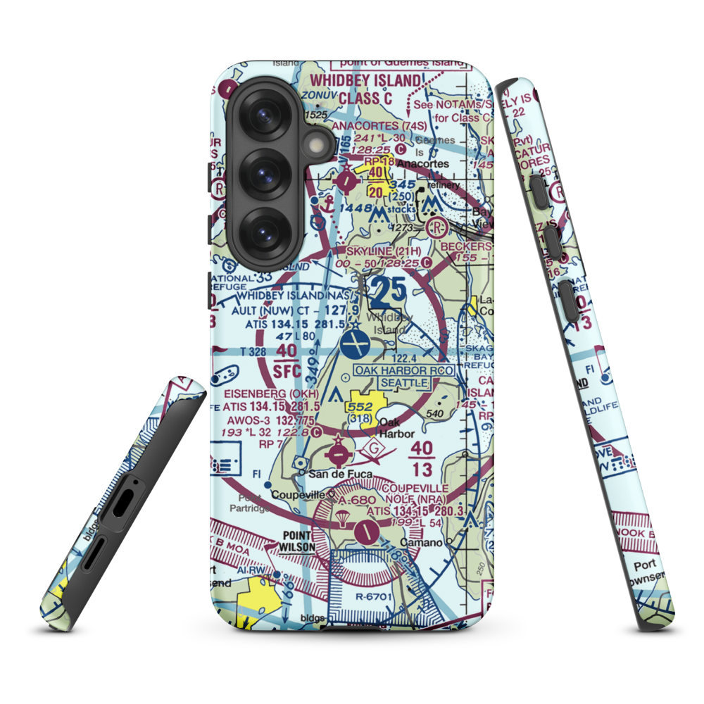 Whidbey Island Naval Air Station (Ault Field) (NUW) VFR Sectional Samsung Phone Case Samsung Galaxy S25 Plus model shown