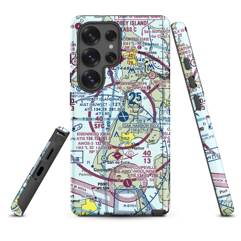 Whidbey Island Naval Air Station (Ault Field) (NUW) VFR Sectional Samsung Phone Case Samsung Galaxy S25 Ultra model shown