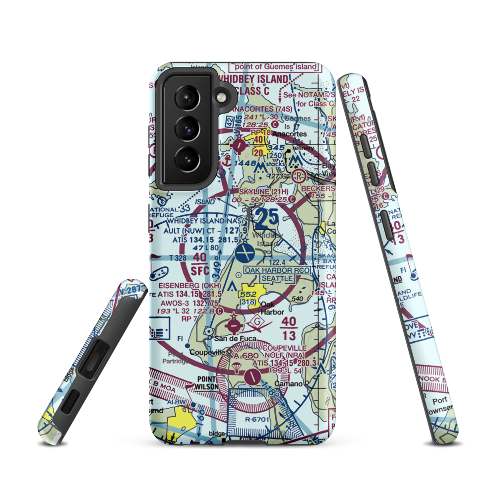 Whidbey Island Naval Air Station (Ault Field) (NUW) VFR Sectional Samsung Phone Case Samsung Galaxy S21 model shown