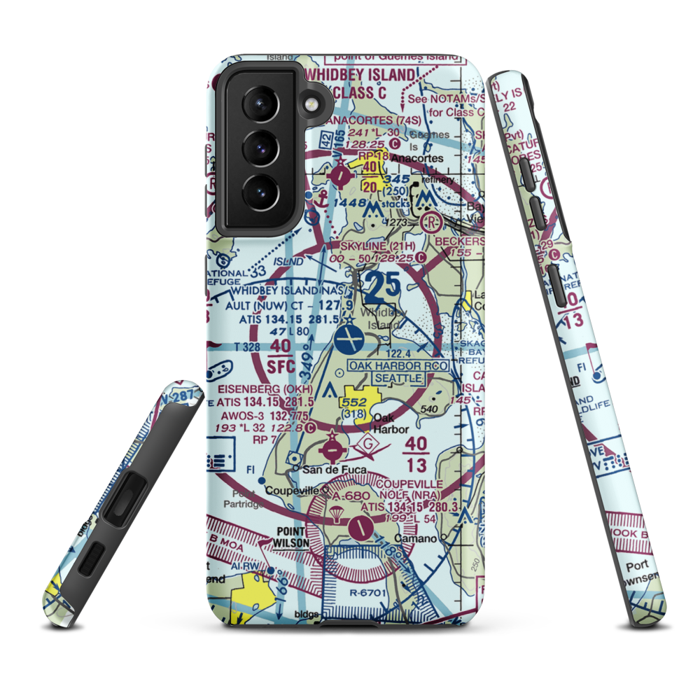 Whidbey Island Naval Air Station (Ault Field) (NUW) VFR Sectional Samsung Phone Case Samsung Galaxy S21 Plus model shown