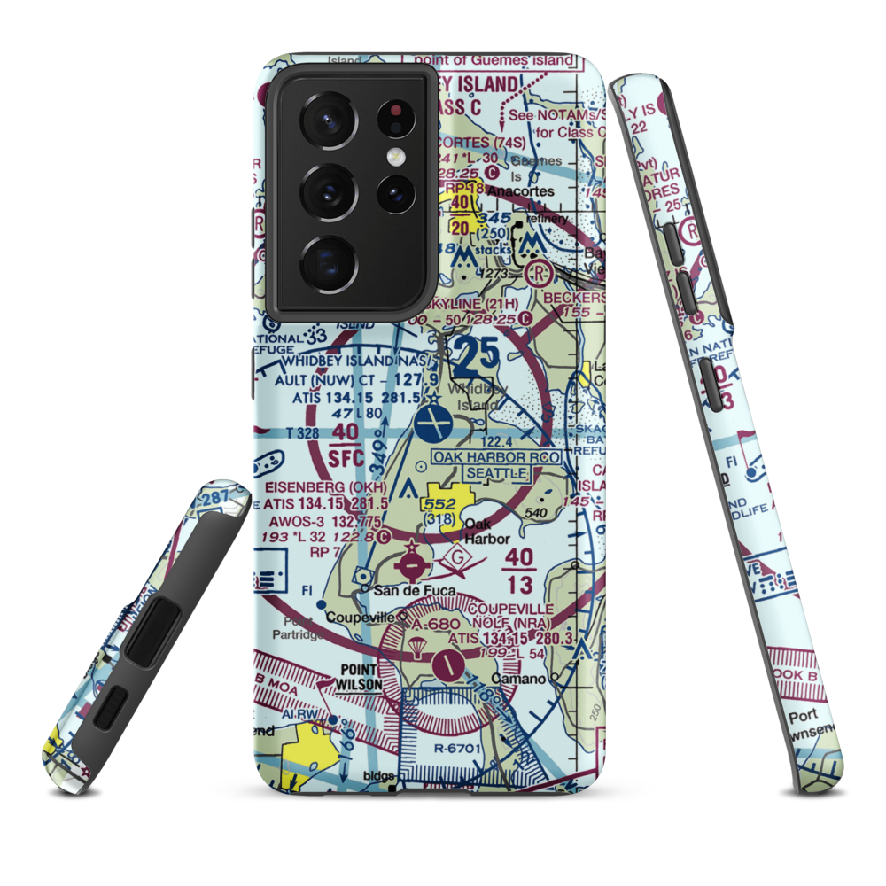 Whidbey Island Naval Air Station (Ault Field) (NUW) VFR Sectional Samsung Phone Case Samsung Galaxy S21 Ultra model shown