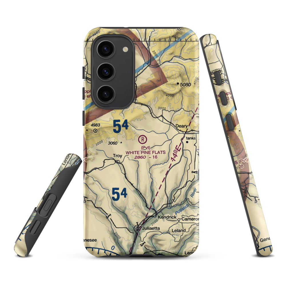 White Pine Flats Ranch LLC Airport (ID94) VFR Sectional Samsung Phone Case Samsung Galaxy S23 Plus model shown