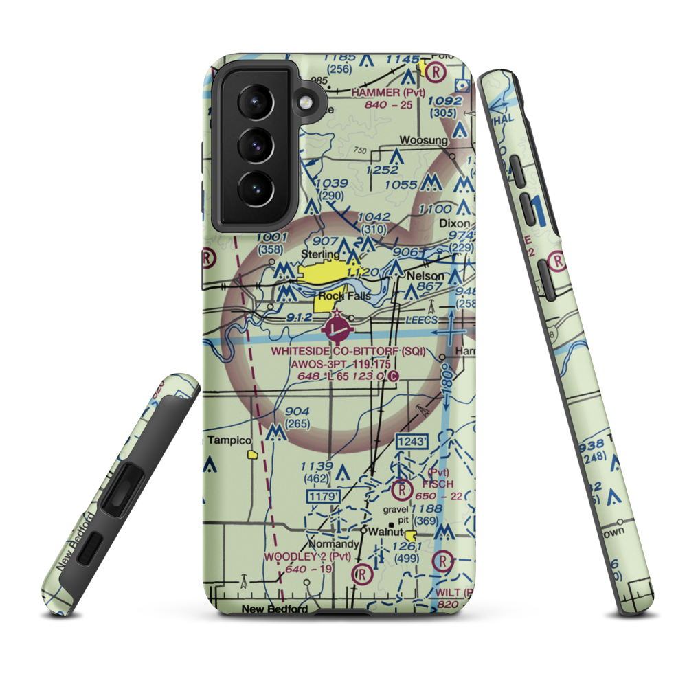 Whiteside County Airport-Joseph H Bittorf Field (SQI) VFR Sectional Samsung Phone Case Samsung Galaxy S21 Plus model shown