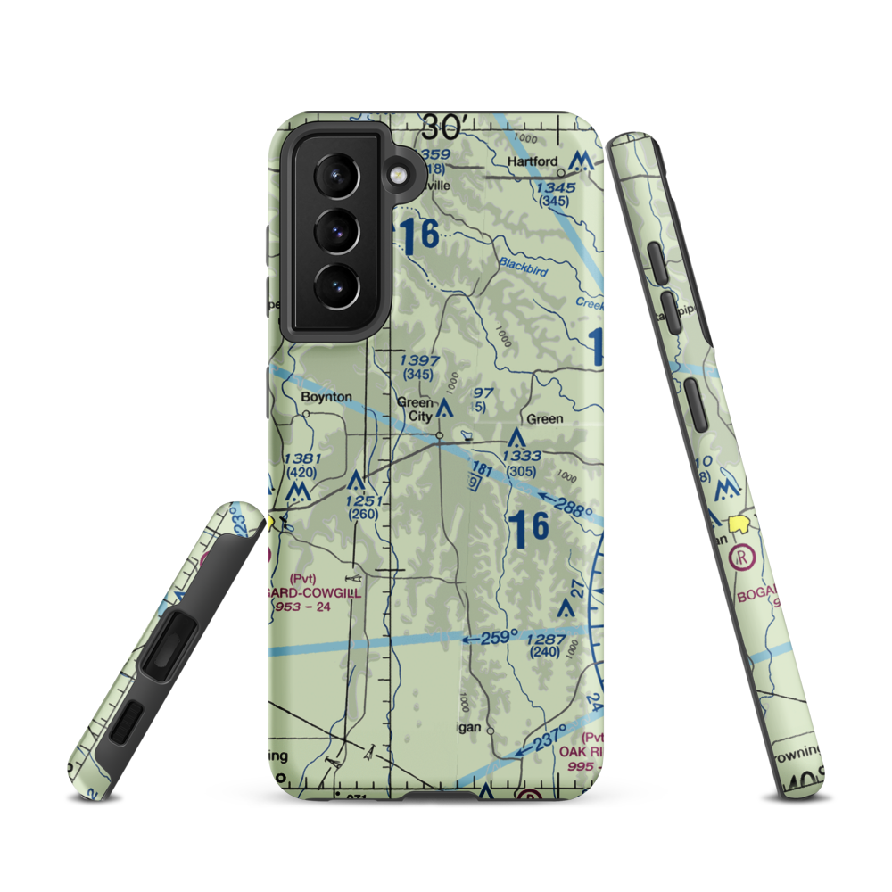 Widmark Airport (MO83) VFR Sectional Samsung Phone Case Samsung Galaxy S21 model shown