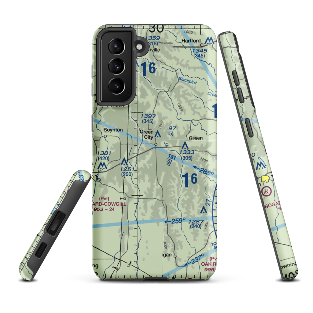 Widmark Airport (MO83) VFR Sectional Samsung Phone Case Samsung Galaxy S21 Plus model shown