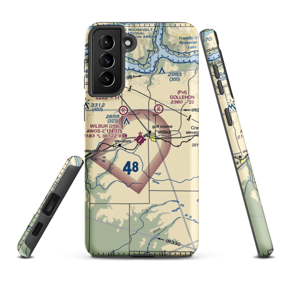 Wilbur Airport (2S8) VFR Sectional Samsung Phone Case Samsung Galaxy S21 Plus model shown