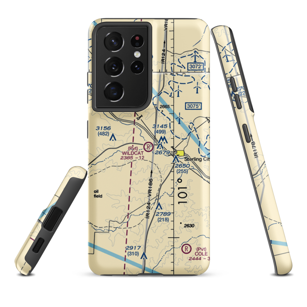 Wildcat Airport (46TE) VFR Sectional Samsung Phone Case Samsung Galaxy S21 Plus model shown