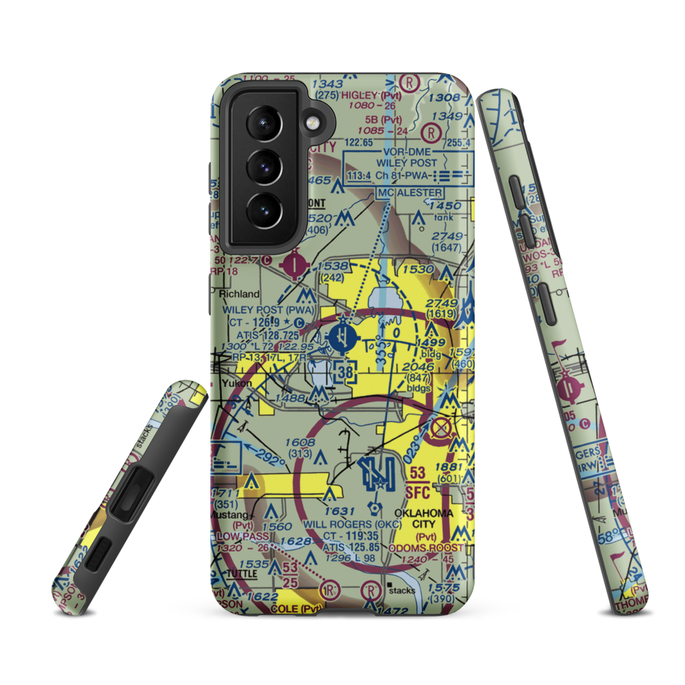 Wiley Post Airport (PWA) VFR Sectional Samsung Phone Case Samsung Galaxy S21 FE model shown