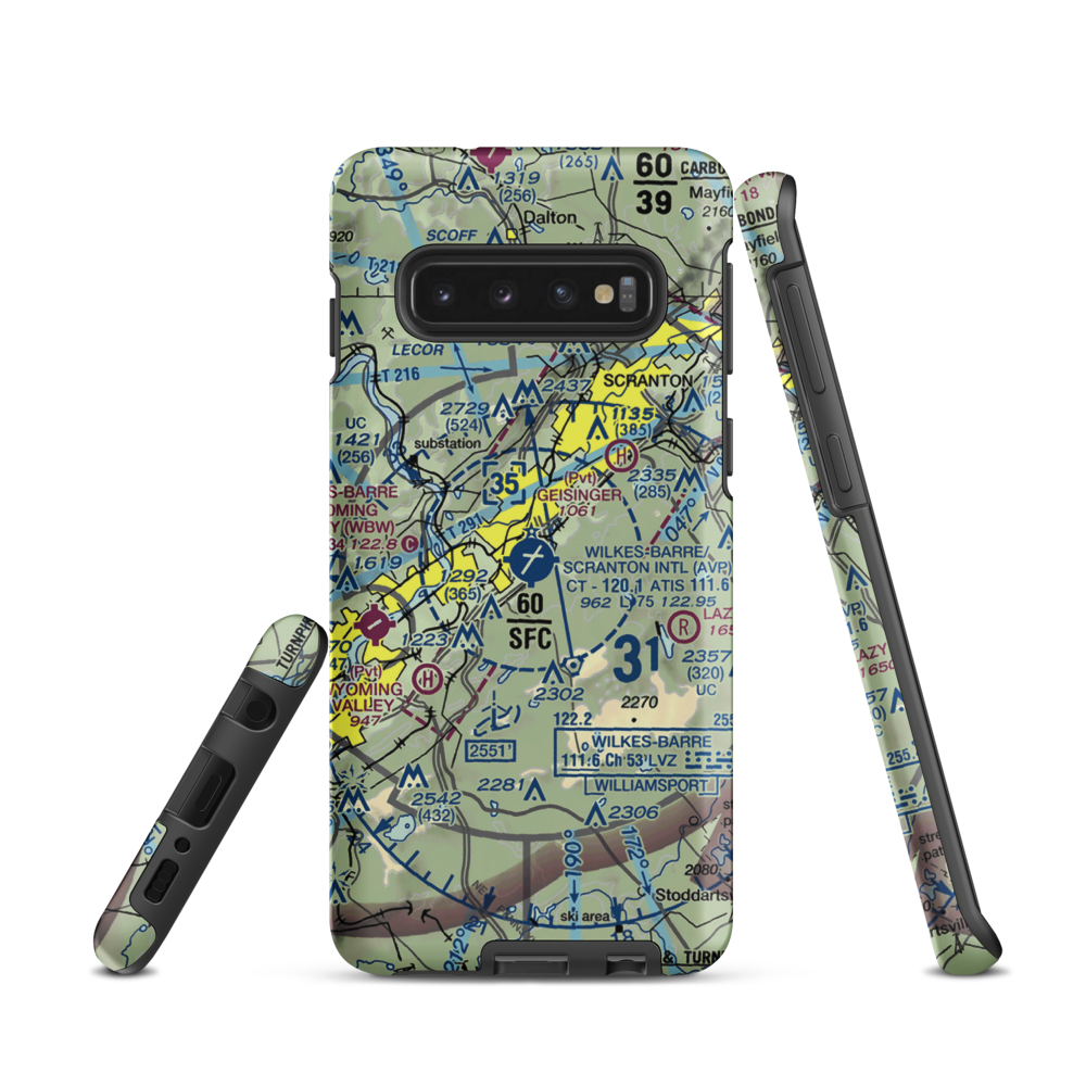 Wilkes Barre Scranton International Airport (AVP) VFR Sectional Samsung Phone Case Samsung Galaxy S10 model shown