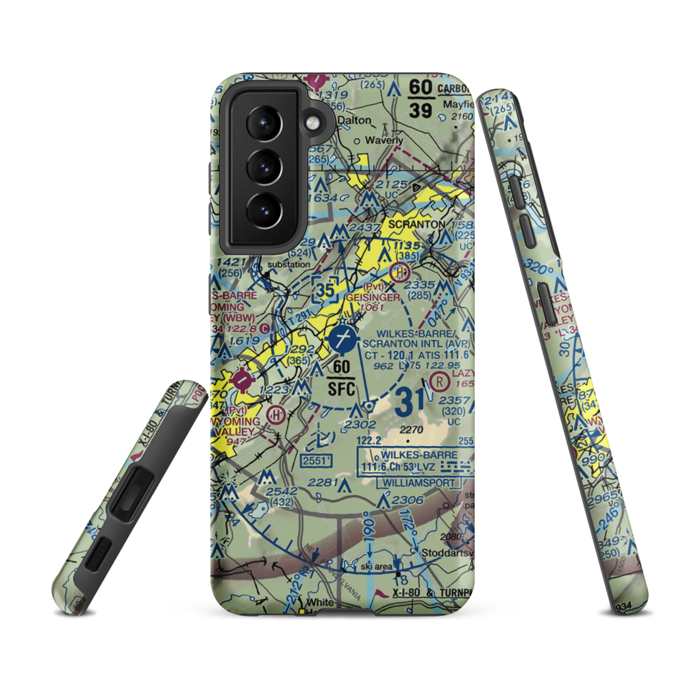 Wilkes Barre Scranton International Airport (AVP) VFR Sectional Samsung Phone Case Samsung Galaxy S21 FE model shown