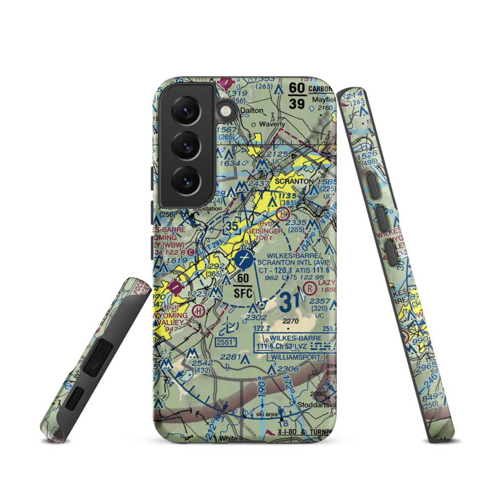 Wilkes Barre Scranton International Airport (AVP) VFR Sectional Samsung Phone Case Samsung Galaxy S22 model shown