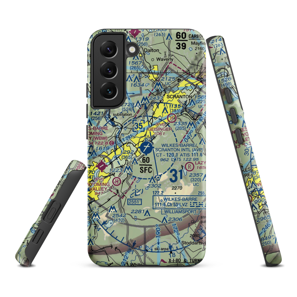 Wilkes Barre Scranton International Airport (AVP) VFR Sectional Samsung Phone Case Samsung Galaxy S22 Plus model shown